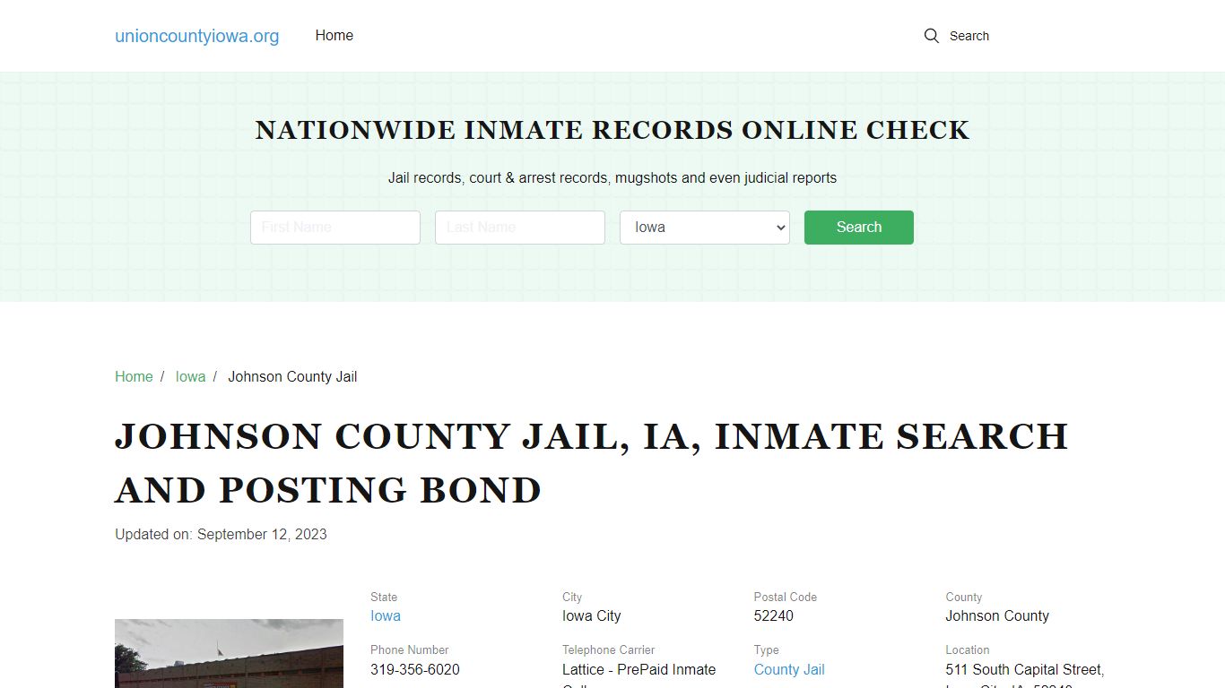 Johnson County Jail, IA, Inmate Search, Visitations - Union County, Iowa